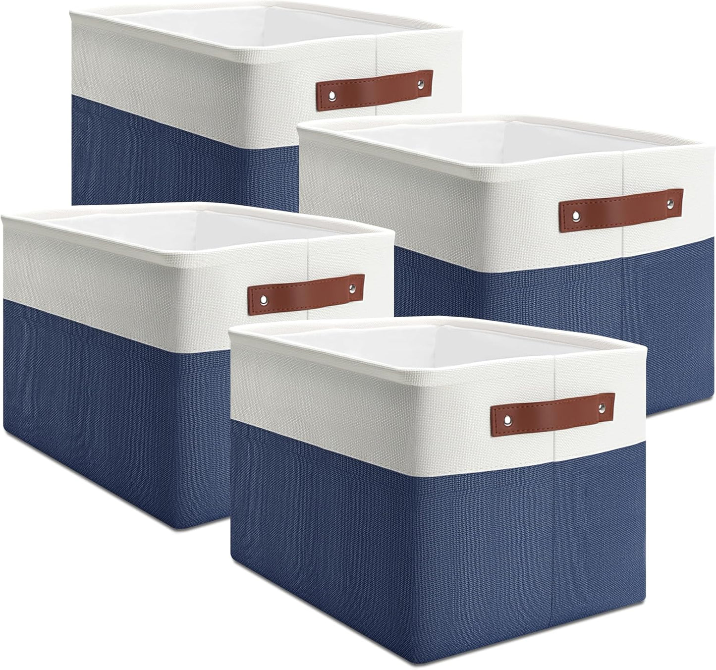 Basket for Blankets, 4 Pack 15"x11"x9.5" Linen Fabric Storage Bins for Shelves, Foldable Baskets for Cloth, Toy, Home Organizing, Decorative