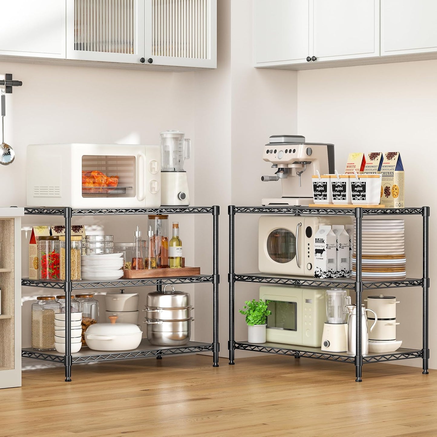 3-Shelf Adjustable Storage Shelves Metal Shelving Unit Heavy Duty Wire Rack Small Organizer with 3 Shelf Liners for Kitchen Pantry Bathroom Laundry Closet Garage 24" W x 14" D x 30" H Black