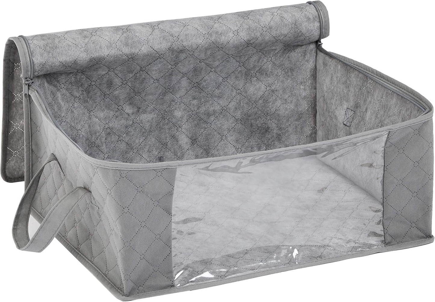 Amazon Basics Foldable Large Zipper Storage Bag Organizer Cubes with Clear Window & Handles, 3-Pack, Gray
