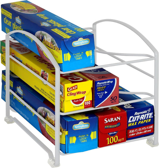 Deco Brothers Wrap Organizer Rack for Kitchen Cabinet, White (Small/Standard, 2-1/2" BOX)