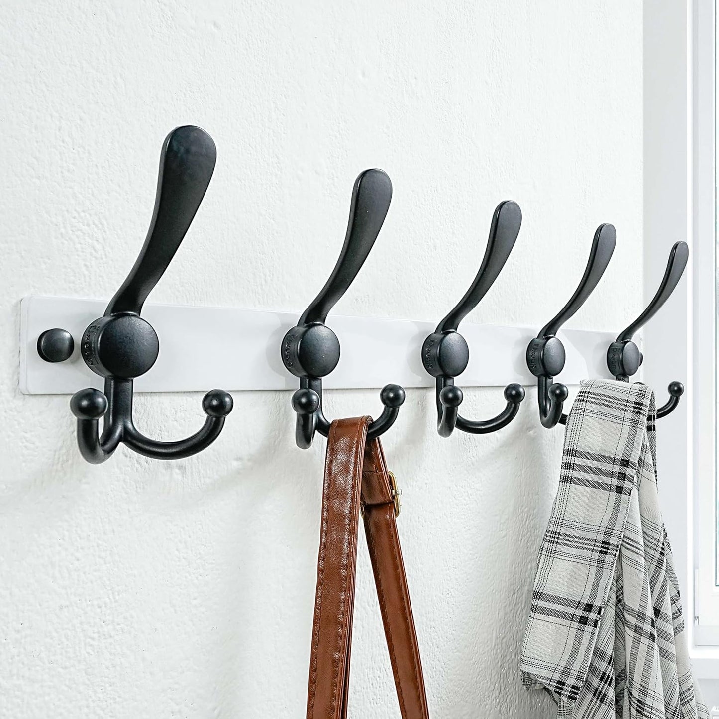 Dseap Coat Rack Wall Mount 2.0 Pro: Heavy Duty 300% Thicker, 16" Stud Mount, Stainless Steel Wall Coat Hooks Hanger for Clothes Jackets Hats Entryway Closet, MaxStrong Series, White & Black