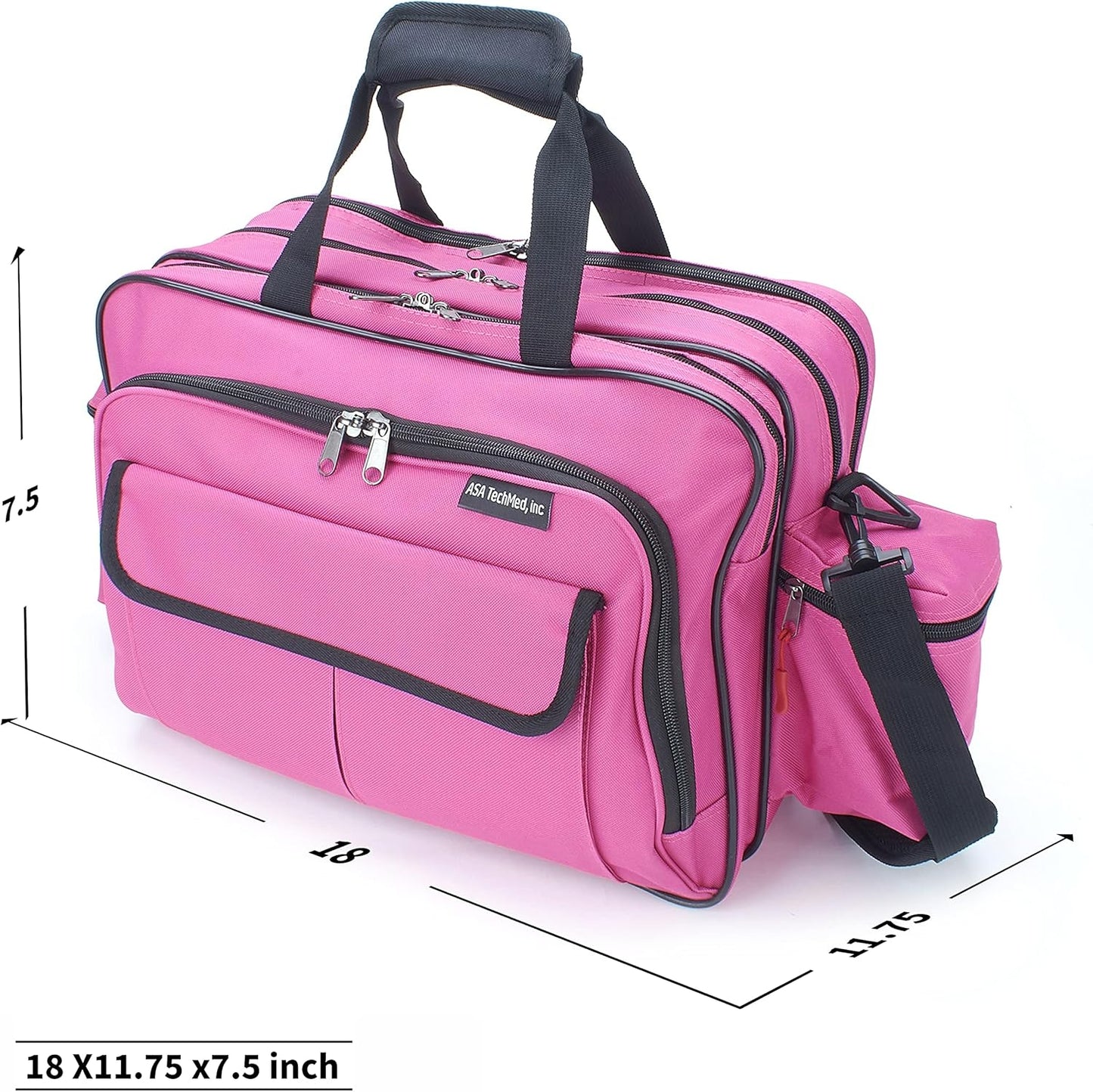 ASA TECHMED Nursing Bag with Compartments – Durable Medical Equipment Shoulder Bag for Nurses, Physicians, EMTs, Multi-Pocket, Nylon Reinforced, Adjustable Straps (Pink)