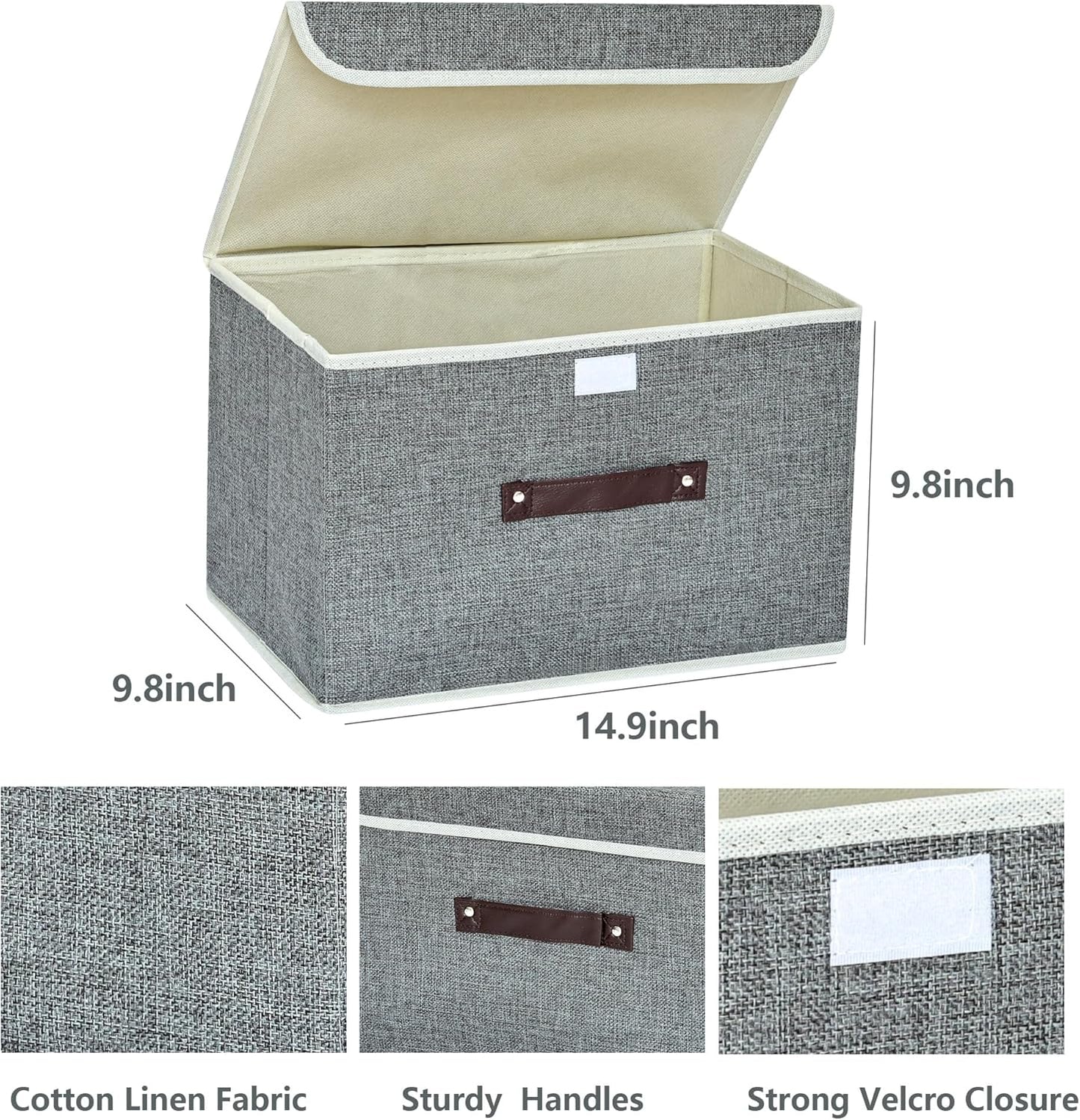 Storage Bin for Shelves Foldable Storage Organizing Basket with Lid&Handles Rectangle Closet Baskets,Gray Storage Bins, Storage Boxes for Home Office Car Dormroom