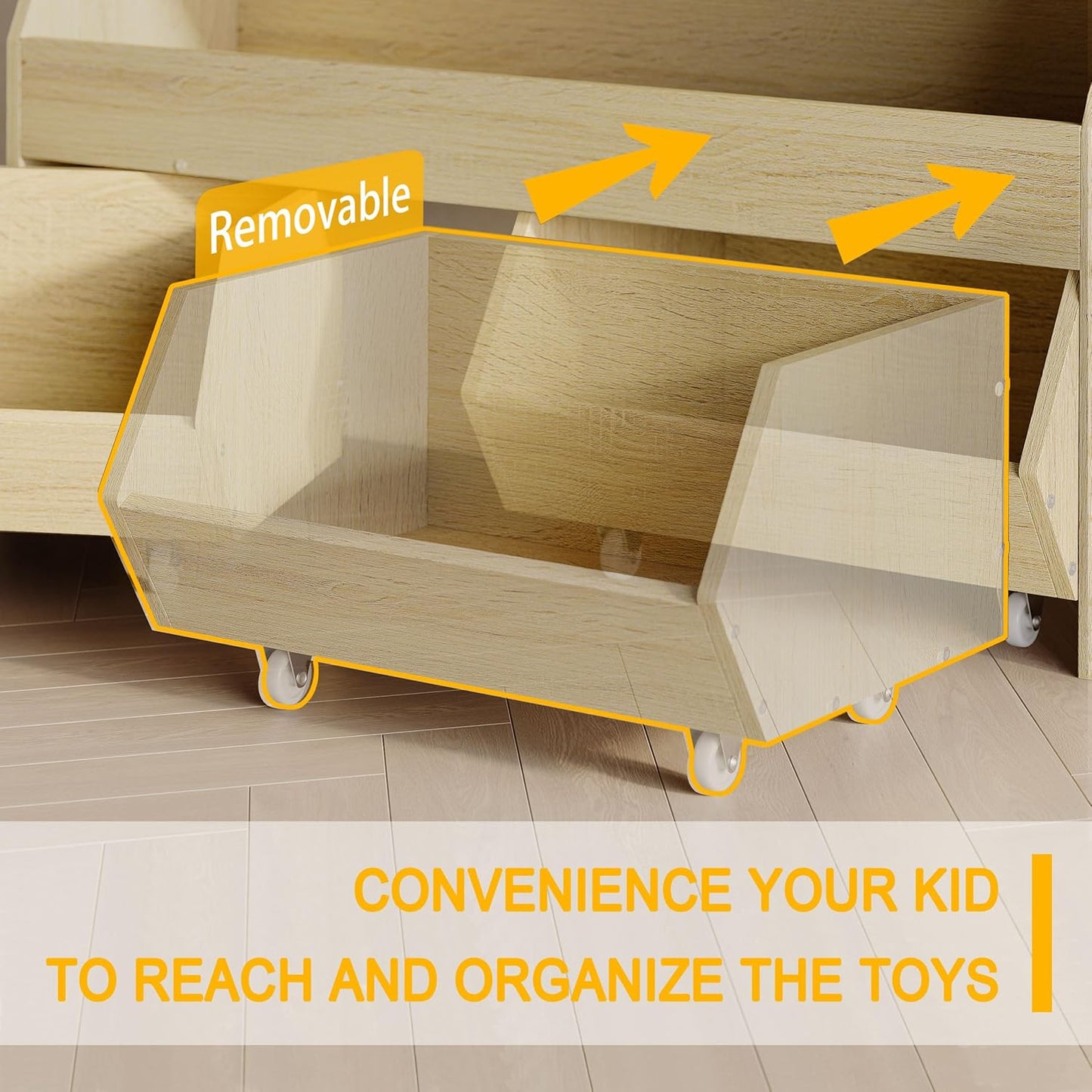 Toy Storage Organizer for Kids, Toy Storage Cabinet with Drawers, Boys and Girls Toy Shelf with Wheels, Toy Organizer Kids Bookshelf with Storage for Nursery, Playroom, Bedroom (Burlywood)