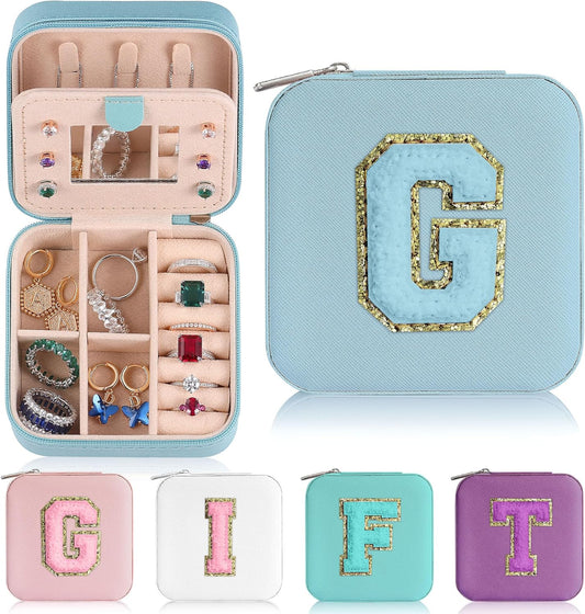 Parima Small Jewelry Box for Girls, Travel Initial Jewelry Boxs for Girls | Small Jewelry Organizer Box | Travel Jewelry Case Jewelry Organizer | Mini Jewelry Case - Letter G, Sky Blue