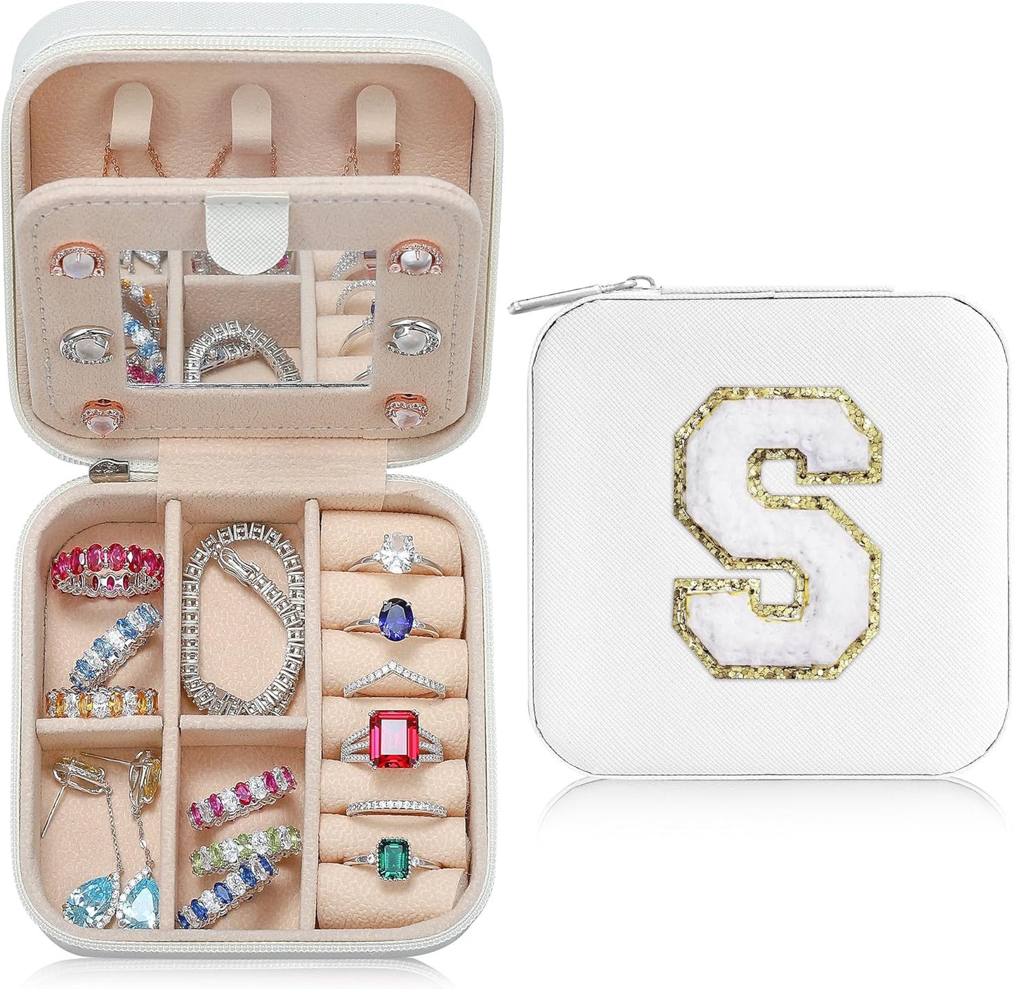 Parima Christmas Stocking Stuffers Gifts for Teenage Girls, Women | Proposal Unique Travel Essentials Small Jewelry Box Case-Initial S White