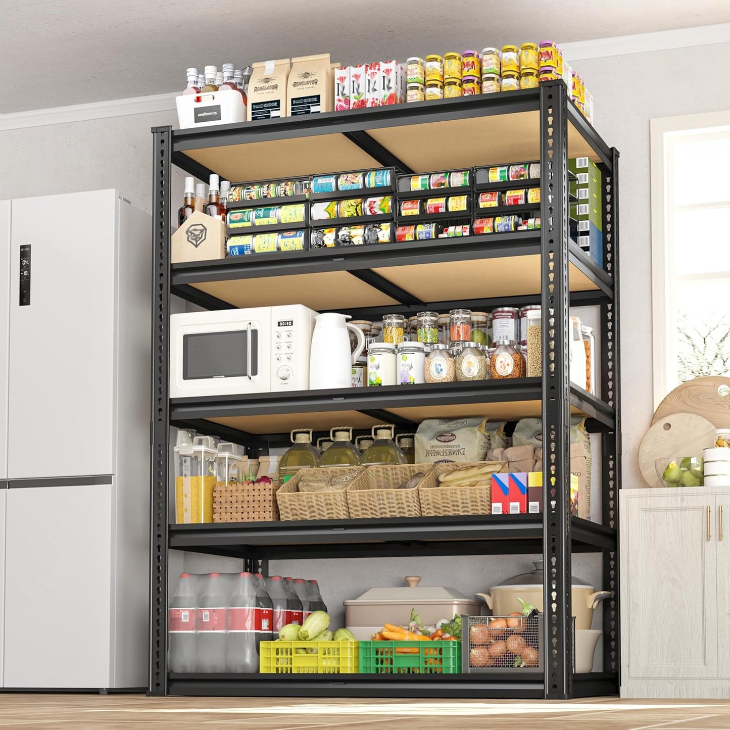 2050LBS Storage Shelves Heavy Duty 5 Tier Garage Storage Shelving, Adjustable Metal Shelving Unit Utility Rack Shelf for Warehouse, Pantry, Closet, 72" H x 35.56" W x 16" D, Black.2PCS