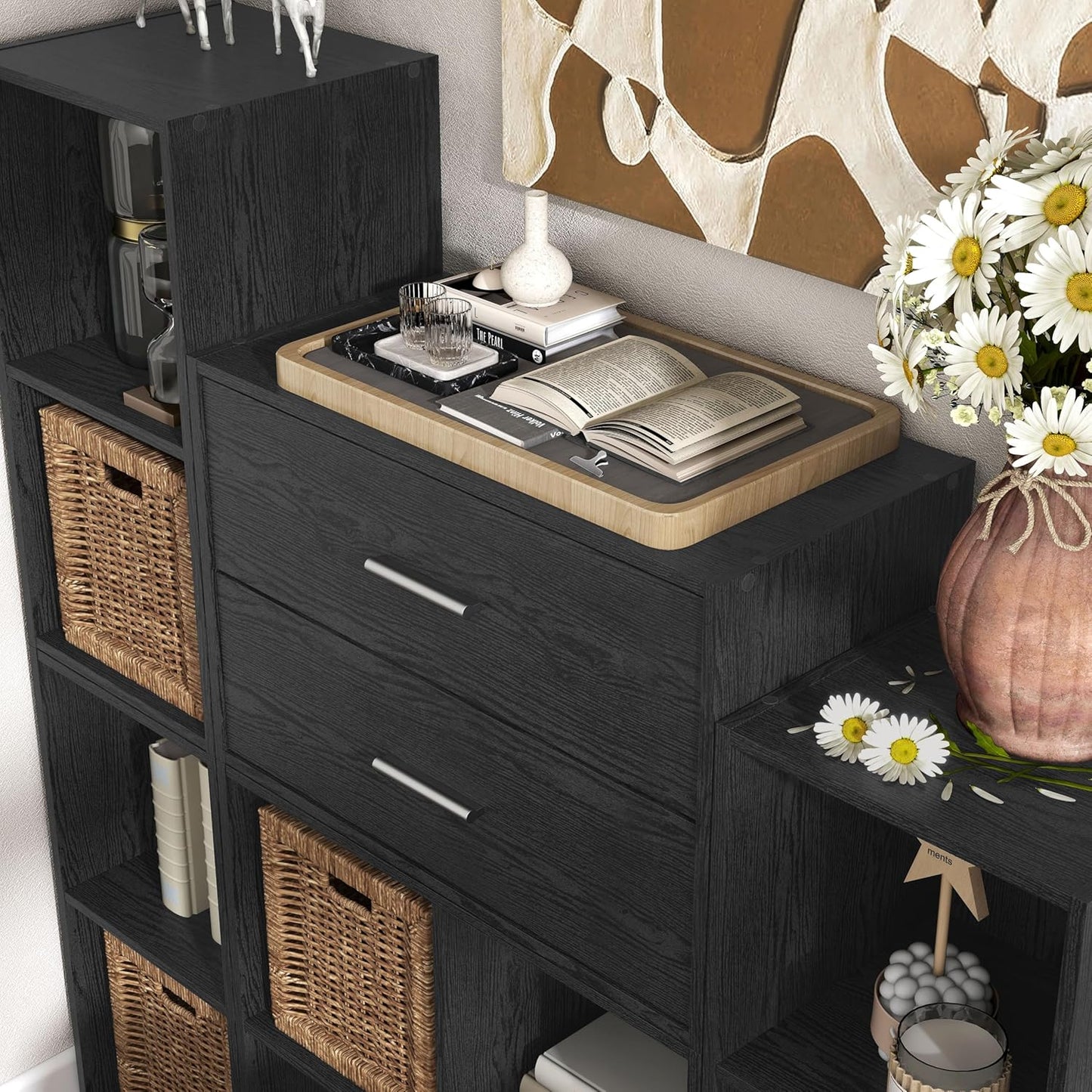 Homes: Inside + Out Apexa 2-Drawer Wooden Stackable Storage Drawers, Small Food Pantry Cabinet, Cajonera De Madera, Underbed Drawer Dorm Teen Room Decor & Bedroom, Home Office, Kitchen, Black