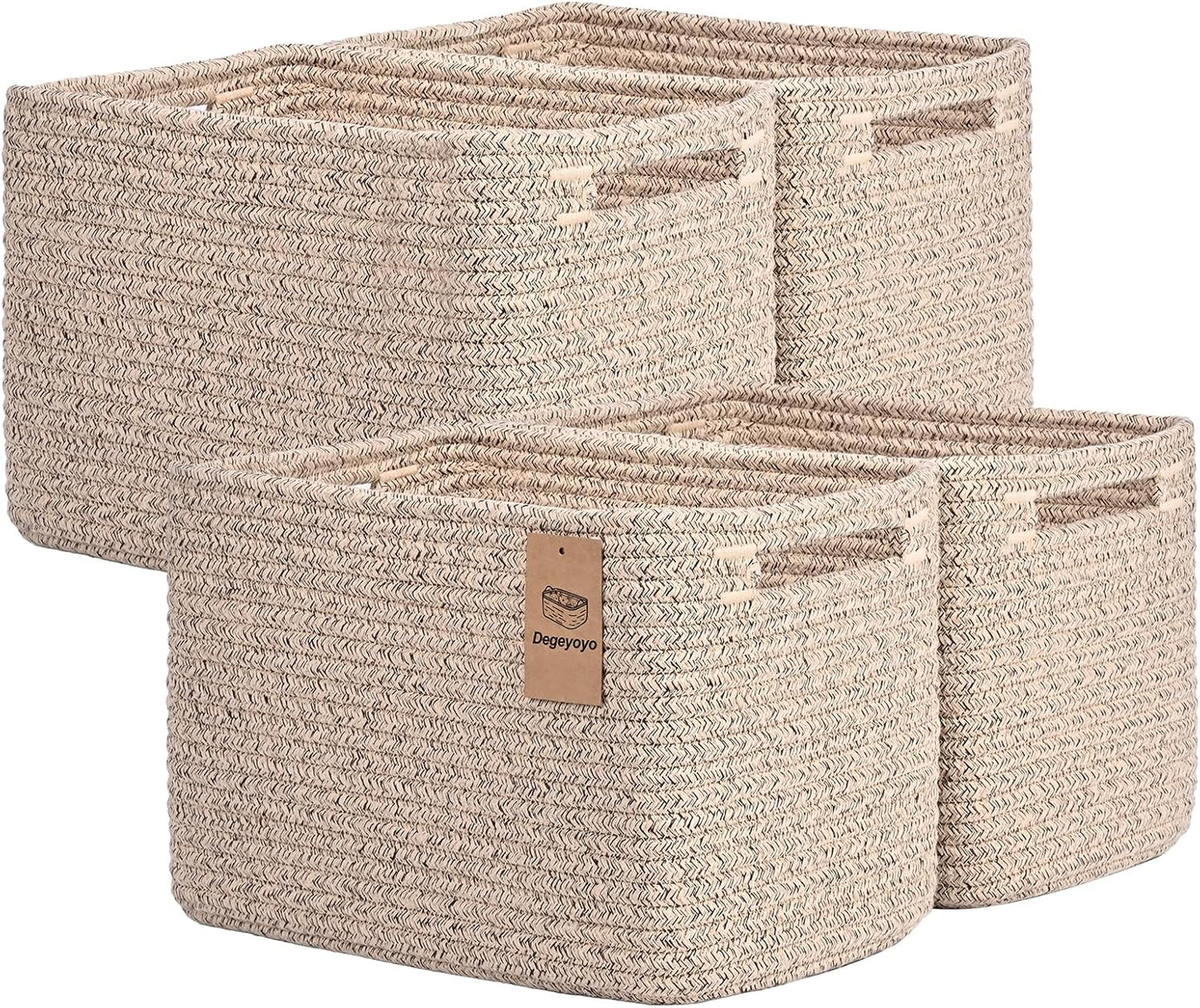 Storage Baskets for Organizing, 4 Pack Storage Baskets for Shelves, Woven Basket for Shelves, Closet Organization, Rectangle Organizer Basket Gifts Empty, 13"Lx8.7"Wx7.9"H Decorative Bins with Handles