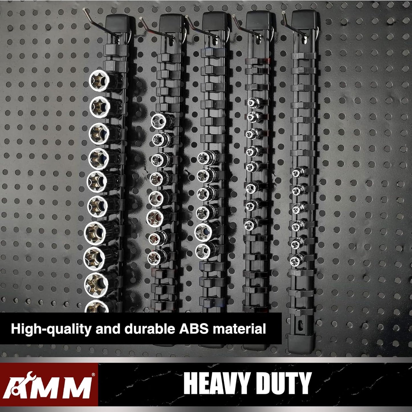 AMM 6-Piece Socket Organizer，3/8 inch Drive ABS Tools-Socket Holder，Heavy Duty Socket Racks，Premium Quality Socket Clip Rail Holder，The best tool trays in the garage