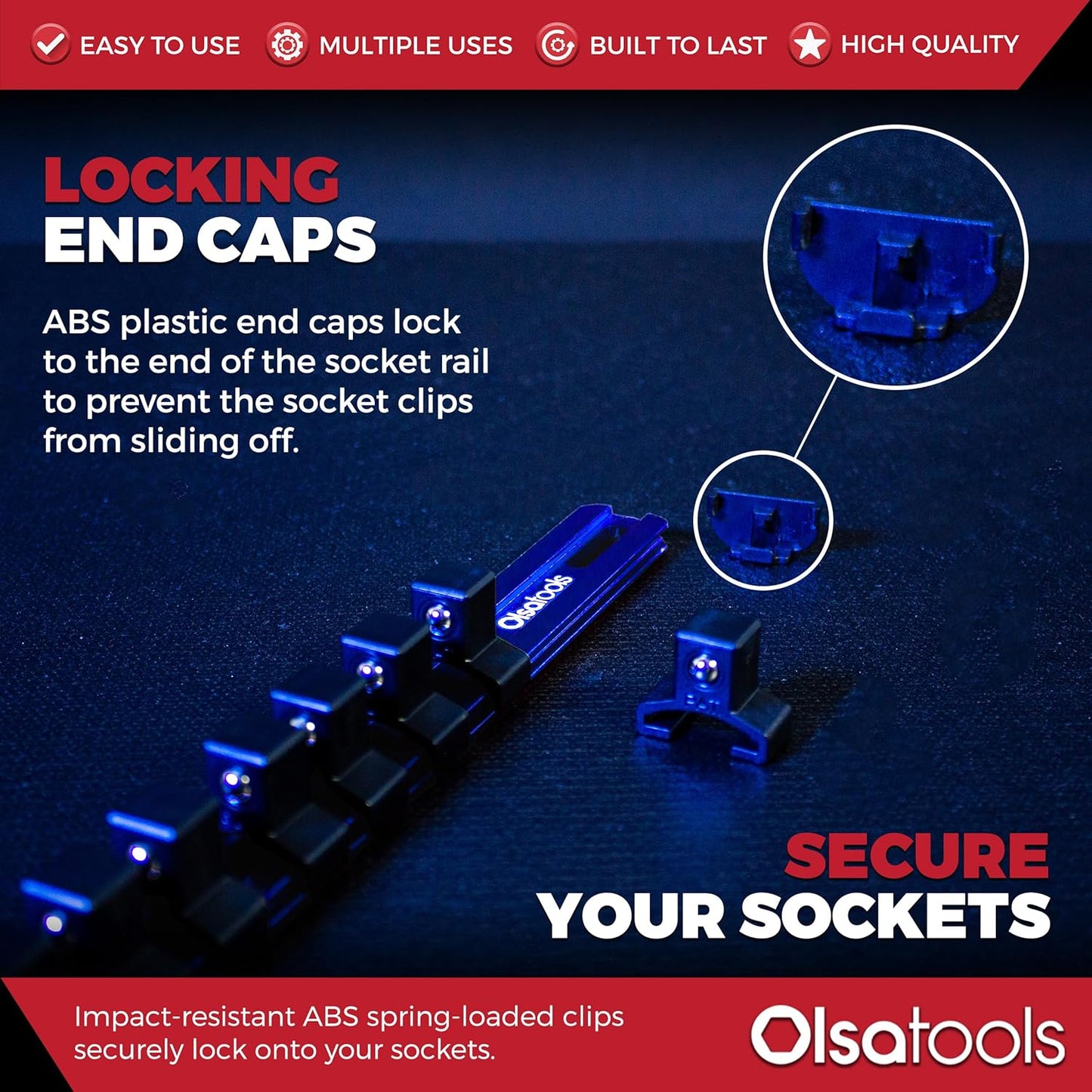 Olsa Tools 1/2-Inch Drive Aluminum Socket Organizer with Locking End Caps | Professional Quality Socket Holder (BLUE)
