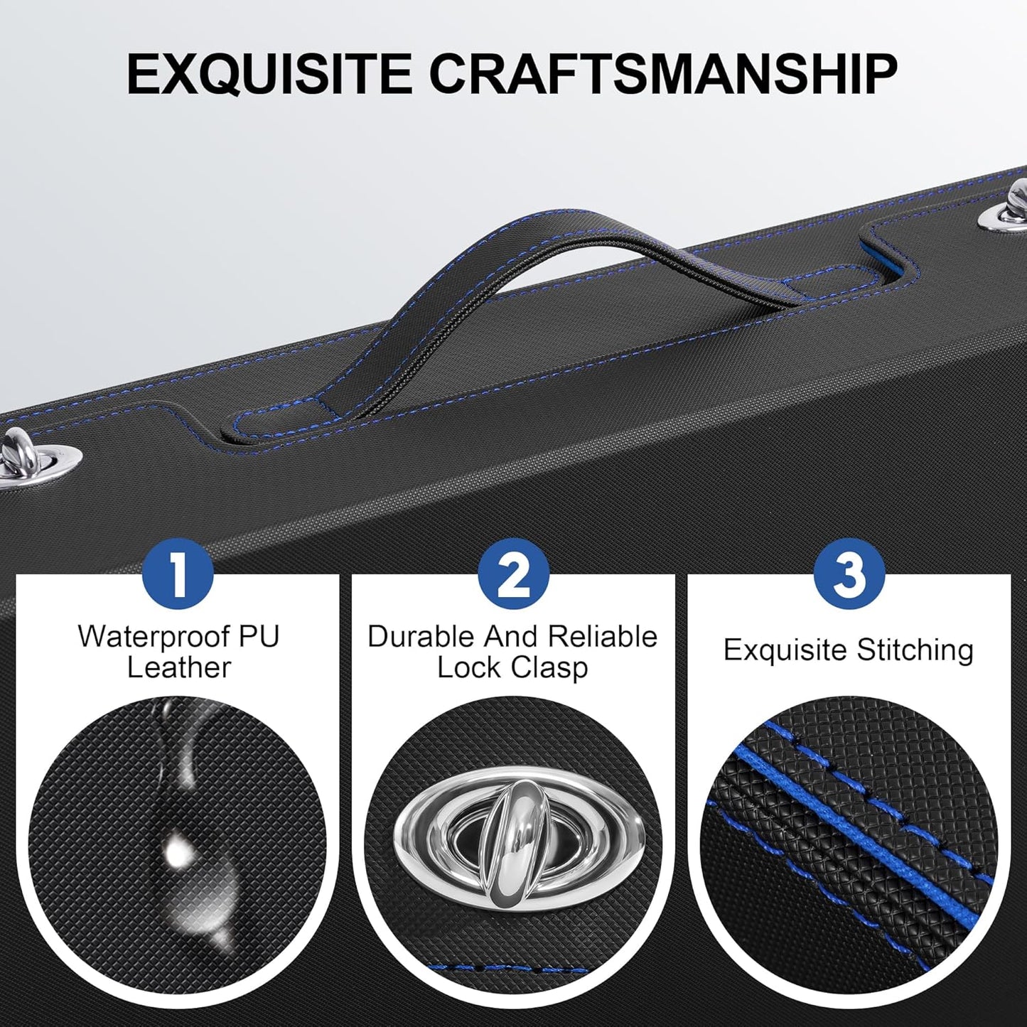 Trading Card Storage Box with Portable Handle, 3000+ MTG Storage Box with 4 Card Stoppers Commander Display Deck Box Card Case Top Loaders MTG TCG Sports Cards Commander Deck Box(Black&Blue)