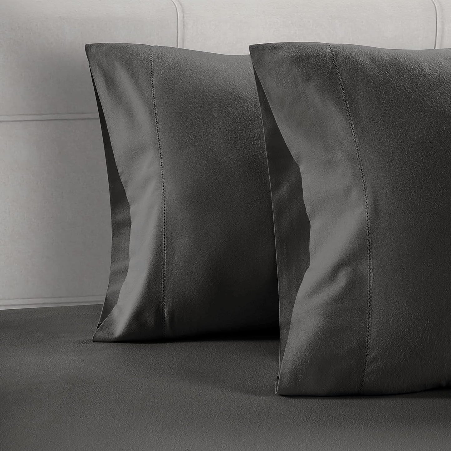 LANE LINEN Soft Pillow Covers King Size 100% Egyptian Cotton Set of 2 Cool & Smooth 1000 Thread Count Sateen Cases - Charcoal