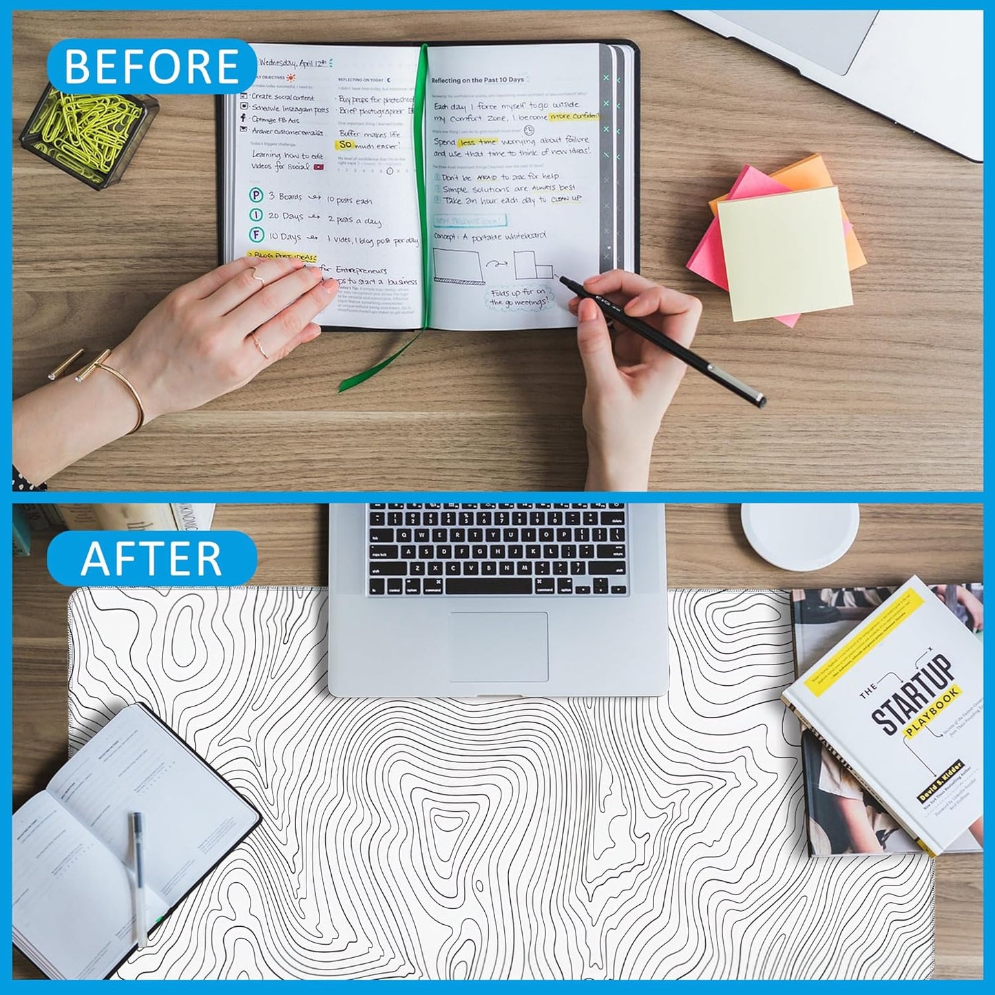 Mouse Pad,Topographic Line Desk Mat for Desktop,Desk Pad with Non-Slip Base and Stitched Edge,Extended Mousepad for Office and Home 35.4X15.7 Inch