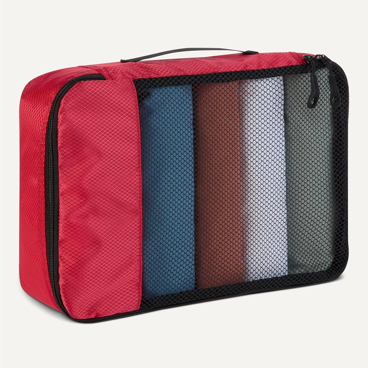 Amazon Essentials 4-Piece Packing Cubes Travel Accessories Set, Luggage Organizer with Double Zipper, Mesh Top, 100% Polyester, Small/Medium/Large/Slim, Red (Previously Amazon Basics)
