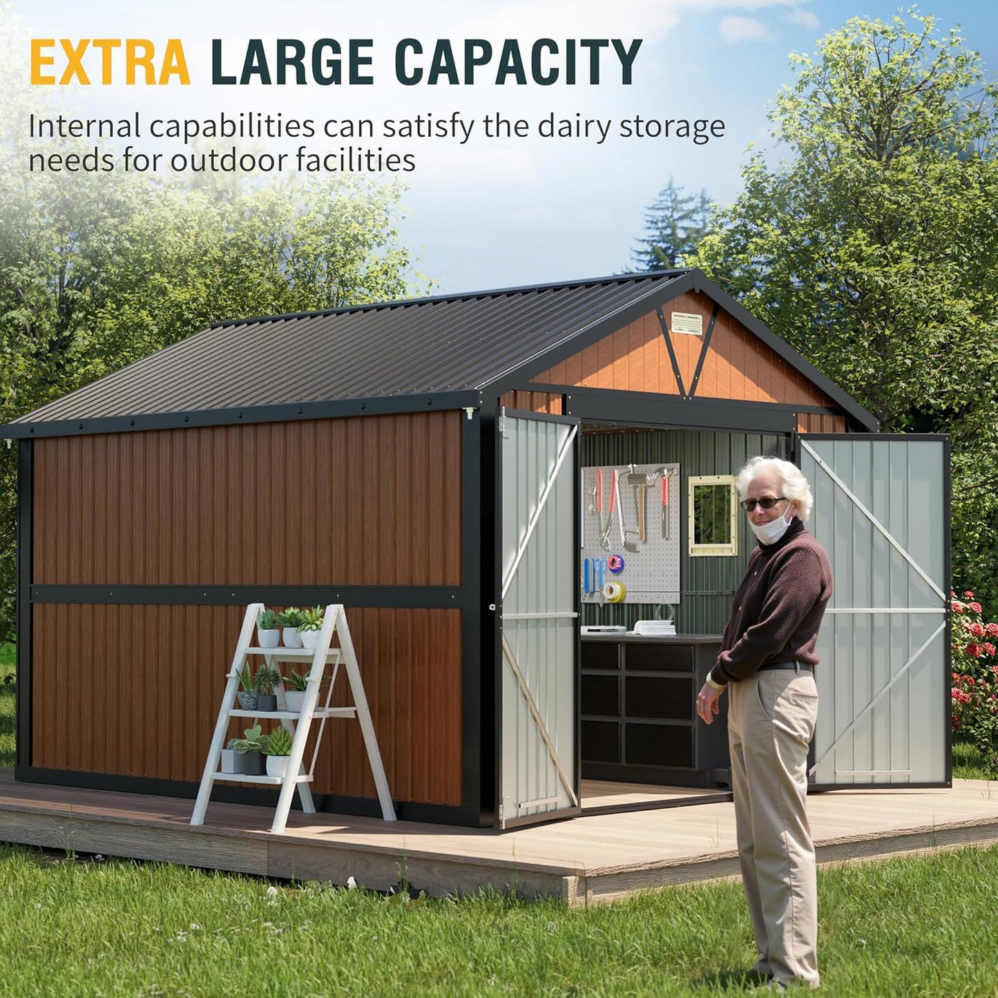 10x12 Ft Outdoor Metal Shed, Storage Garden Shed with Lockable Doors & Vent, Extra Large Multi-Used Shed for Backyard, Patio, Lawn and Tool & Bicycle Storage