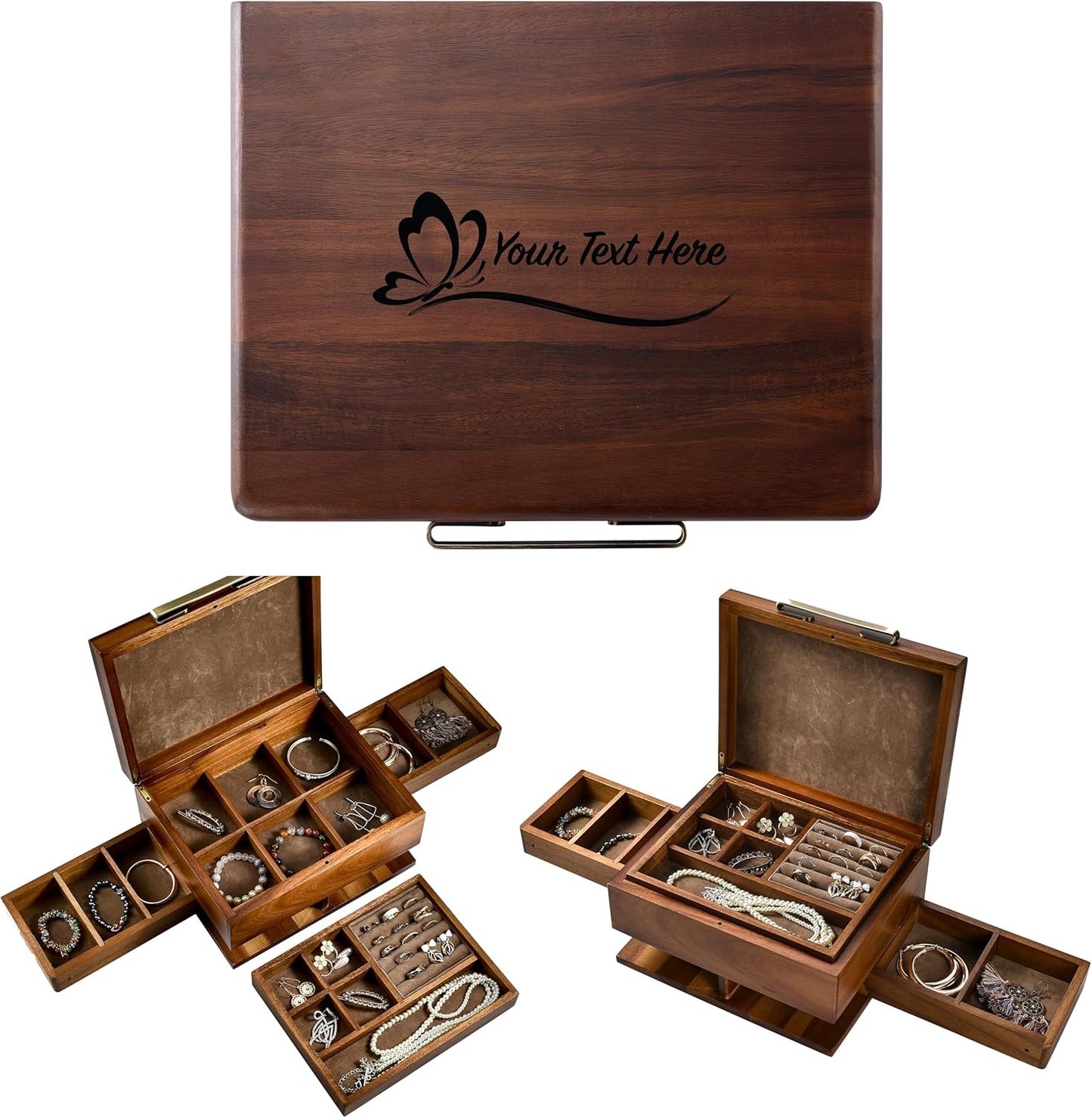 Shanik Wooden Jewelry Box for Women – Elegant Organizer with Ring Cushions, Pull-Out Drawers & Necklace/Earring Storage, Compact Gift for Jewelry Lovers