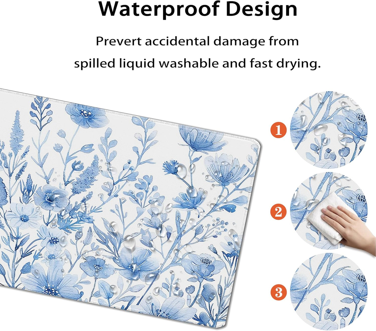31.5”x11.8”Large Gaming Mouse Pad for Desk, Mouse Mat with Seamed Edges, Waterproof Desk Pad, Non-Slip Rubber Base, Keyboard Pad Computer Mat, Big XL Mousepad- Blue and White Flower