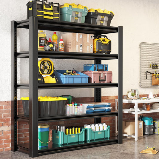 78" H Garage Shelving, Heavy Duty Storage Shelves, Garage Storage Shelves, Adjustable 5 Tier Metal Shelving Unit, Utility Shelves for Warehouse Backyard, 78" H×47.5" W×18" D