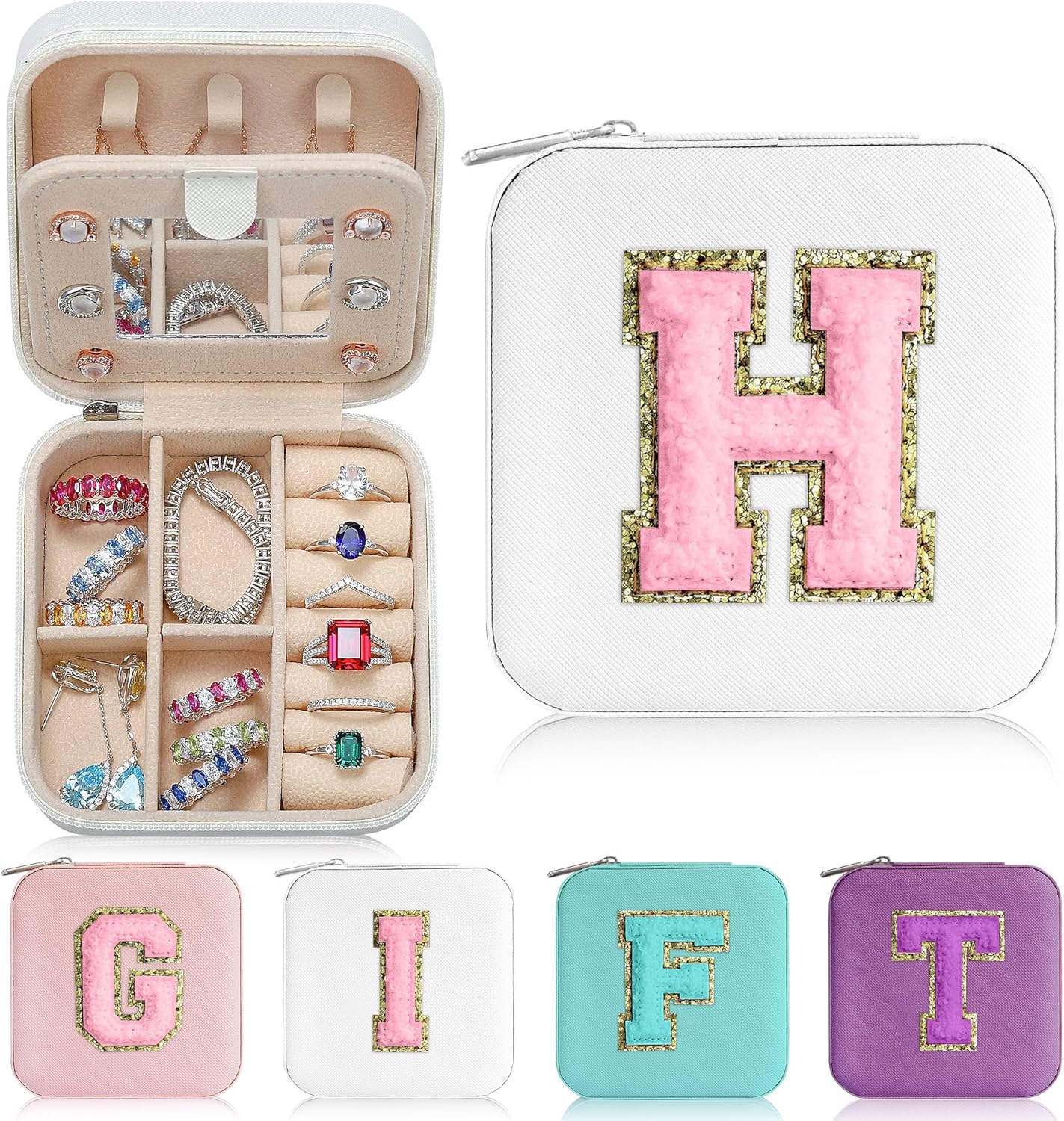 Parima Jewelry Case for Women Girls, H Initial Jewelry Boxes | Small Jewelry Box | Jewelry Cases for Her | Travel Gifts for Women Girl - Letter H, White