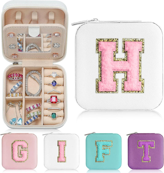 Parima Jewelry Case for Women Girls, H Initial Jewelry Boxes | Small Jewelry Box | Jewelry Cases for Her | Travel Gifts for Women Girl - Letter H, White