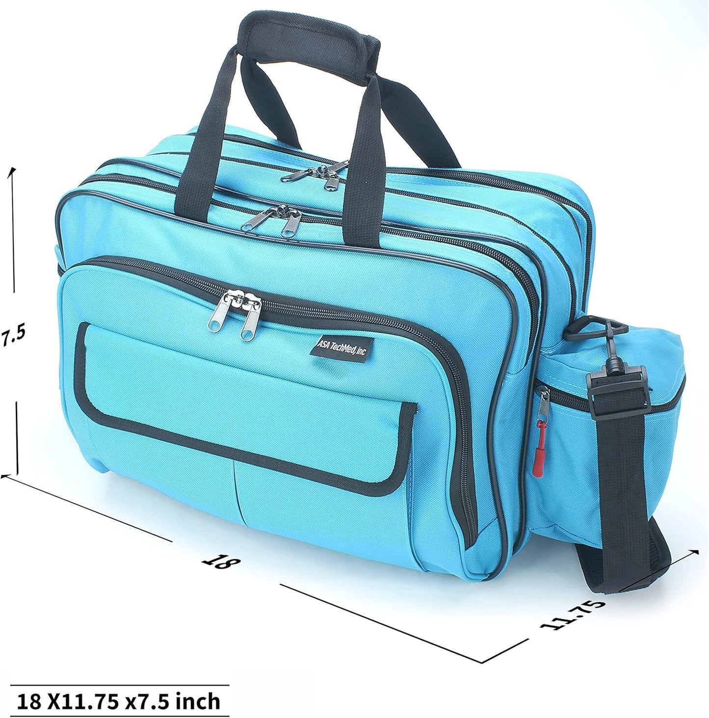 ASA TECHMED Nursing Bag with Compartments – Durable Medical Equipment Shoulder Bag for Nurses, Physicians, EMTs, Multi-Pocket, Nylon Reinforced, Adjustable Straps (Teal)