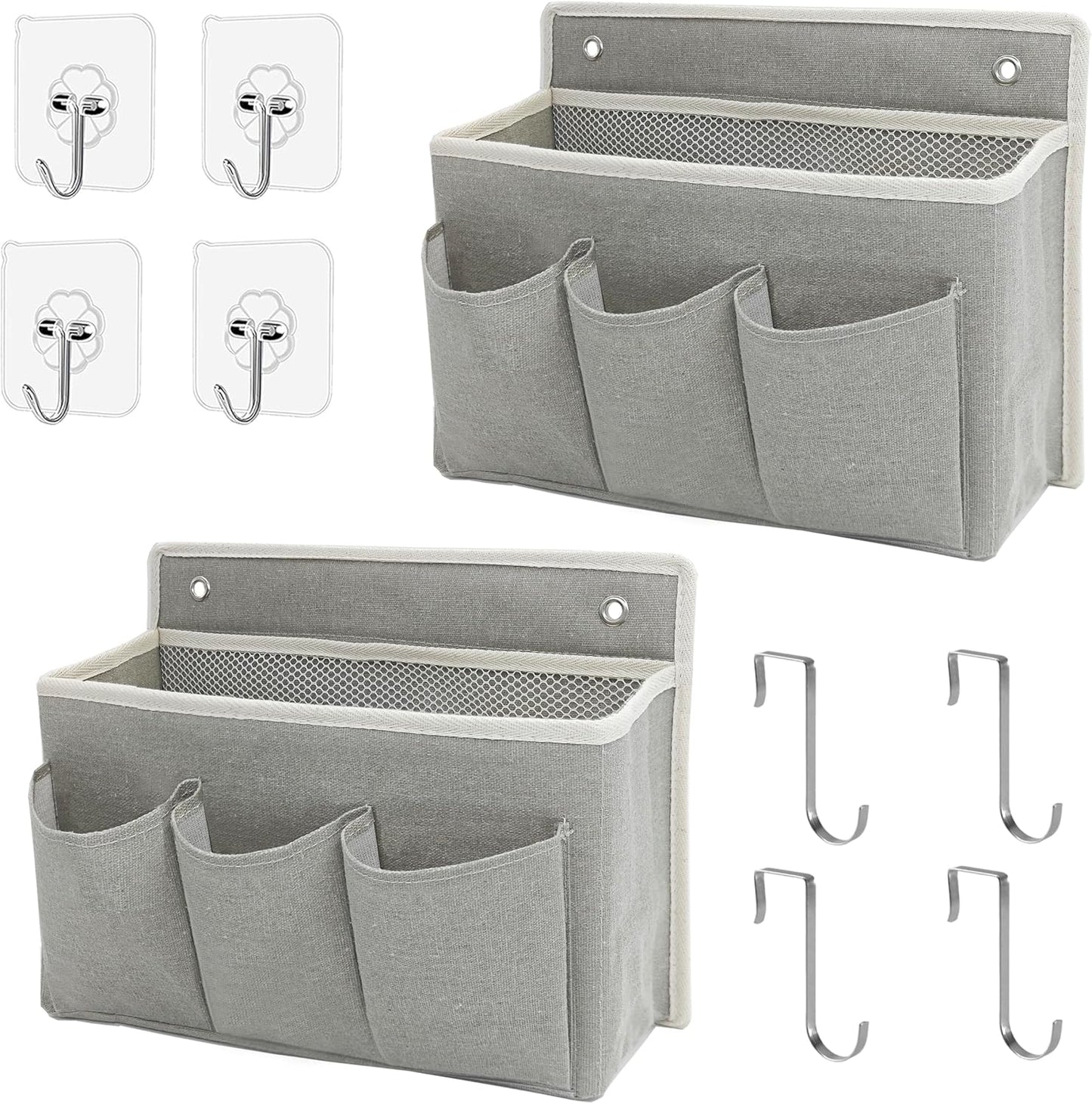 2-Pack Wall Hanging Organizer Bag/Hanging Baskets with Large Mesh Compartment & 3 Pockets，Over the Door Organizer Space Saving Storage for Bedroom,RV Camper, Closet (Gray -2 Pack)