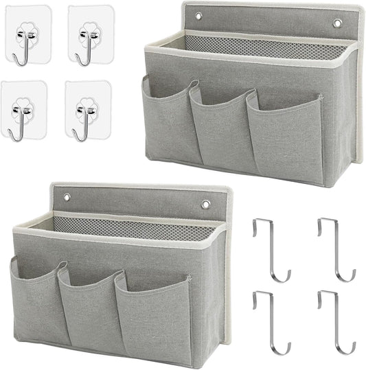 2-Pack Wall Hanging Organizer Bag/Hanging Baskets with Large Mesh Compartment & 3 Pockets，Over the Door Organizer Space Saving Storage for Bedroom,RV Camper, Closet (Gray -2 Pack)