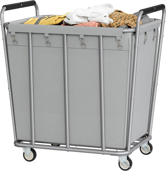 Hoctieon Large Laundry Cart with Wheels, 400L Heavy Duty Laundry Basket Organizer, Rolling Hamper Sorter for Clothes Storage, Industrial Dirty Clothes Hamper for Home & Hotel, Gray