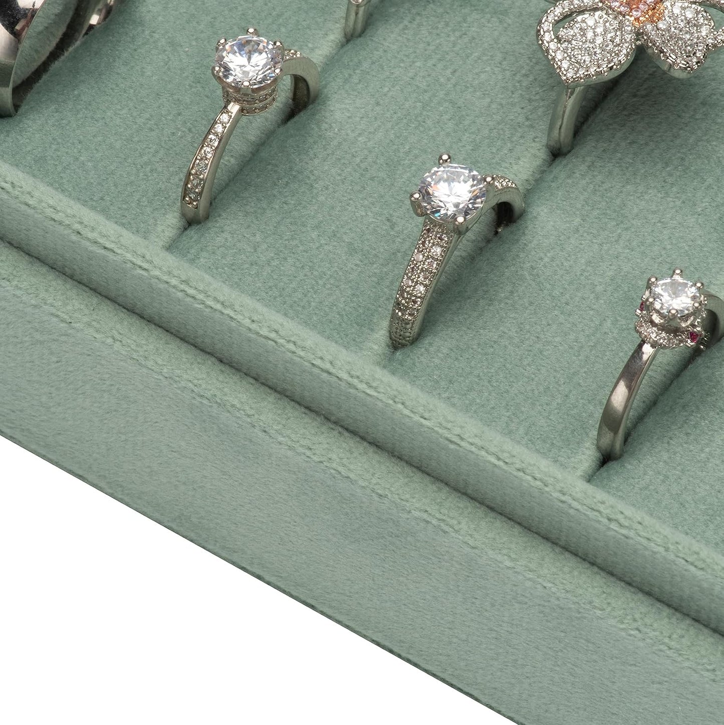 Velvet Ring Organizer Display Tray Jewelry Box Earring Holder Case for Wedding Birthday Christmas Day (Emerald Green)