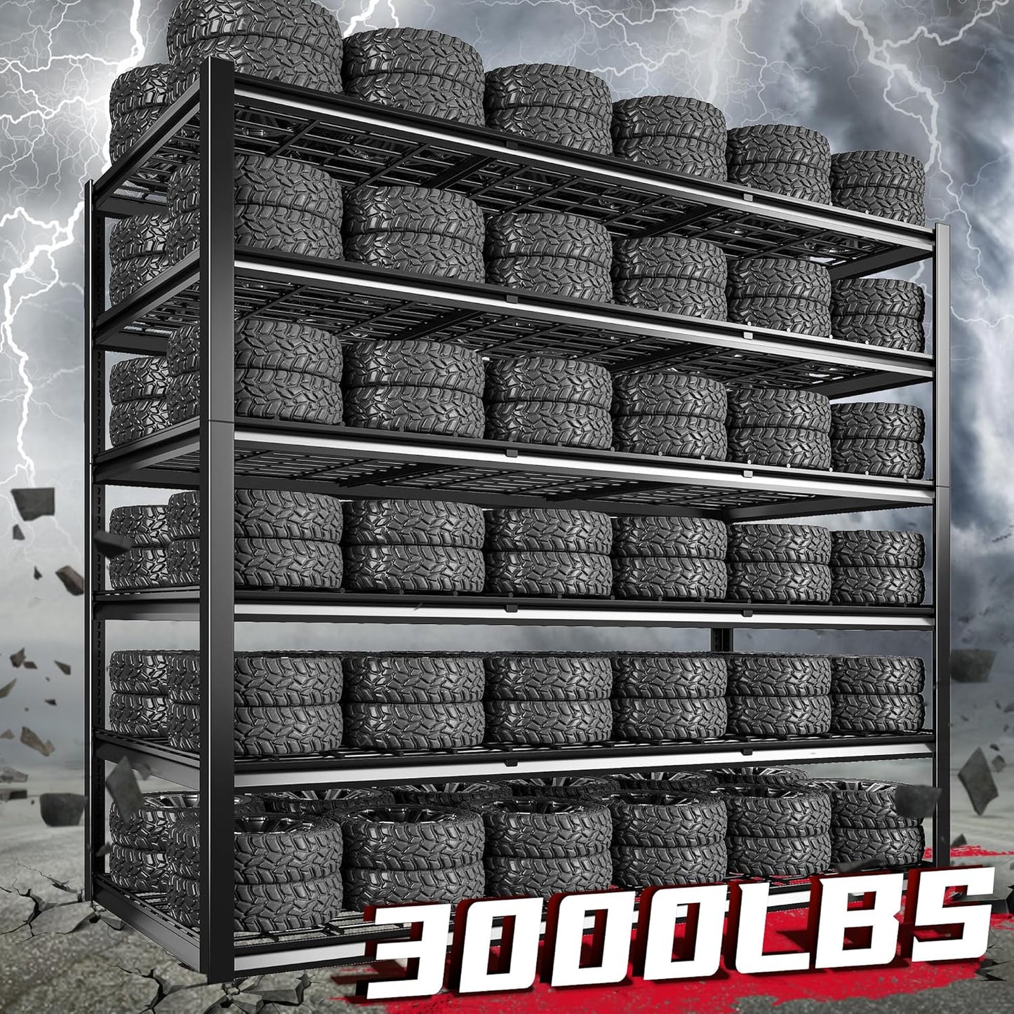 REIBII 60" W Garage Shelving, 3000LBS Storage Shelves, 6 Tier Heavy Duty Shelving, Adjustable Metal Shelving Units and Storage Rack for Warehouse, Pantry, Basement, 60" W x 84" Hx 24" D, 4 Pack