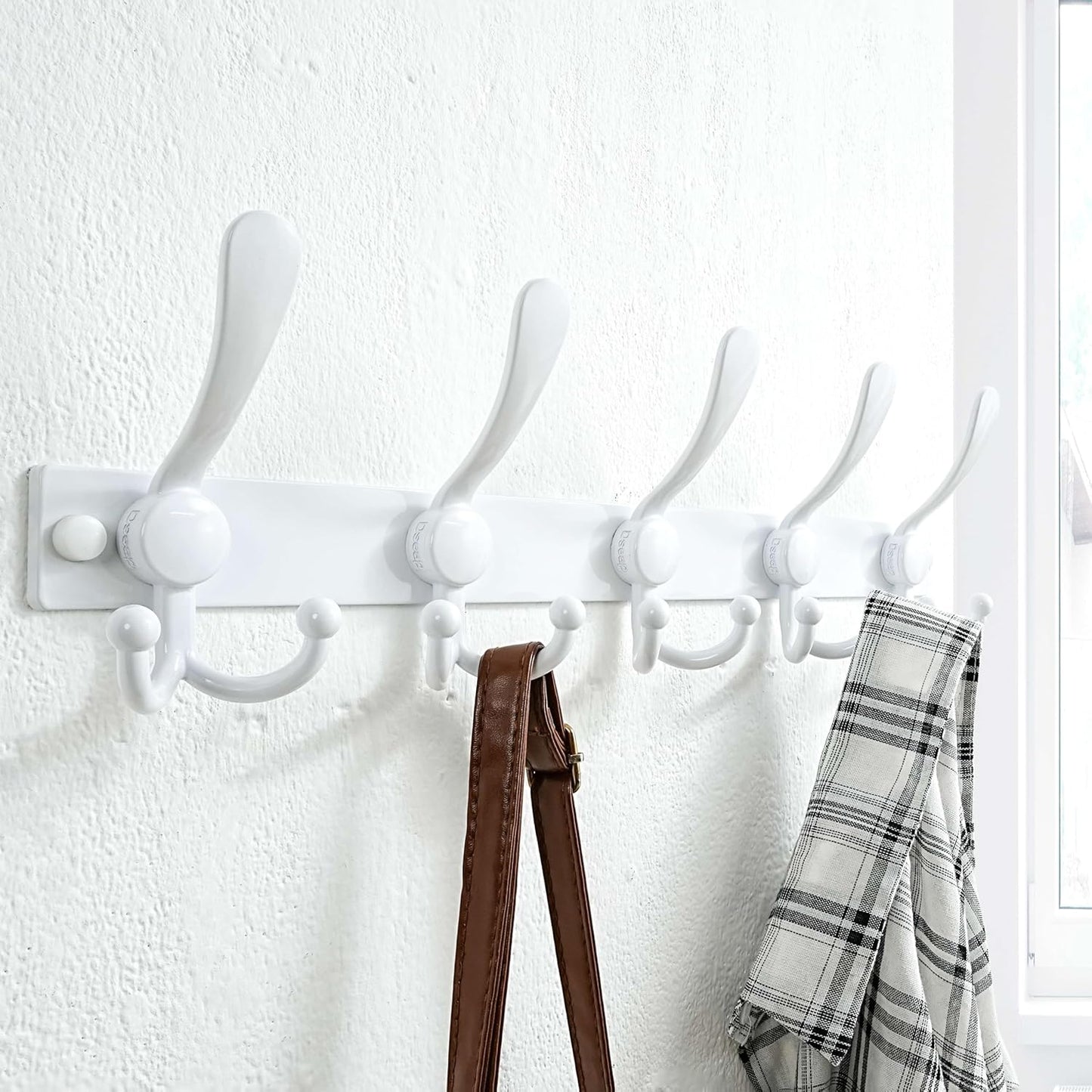 Dseap Coat Rack Wall Mount 2.0 Pro: Heavy Duty 300% Thicker, 16" Stud Mount, Stainless Steel Wall Coat Hooks Hanger for Clothes Jackets Hats Entryway Closet, MaxStrong Series, White, Pack of 2