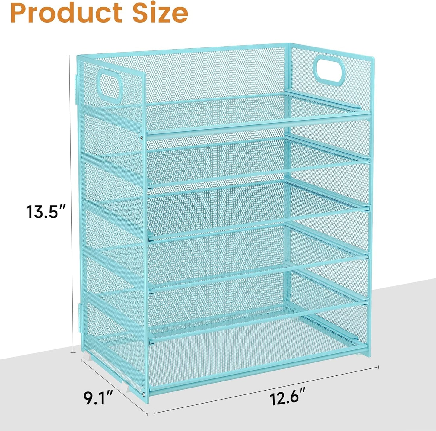 Subekyu 6 Tier Office File Paper Desk Tray Organizer with Handle, Stackable Slide Mesh Letter Tray Folder Blue Desk Organizer, Desktop Document Sorter for Classroom, Office, Home Supplies Storage