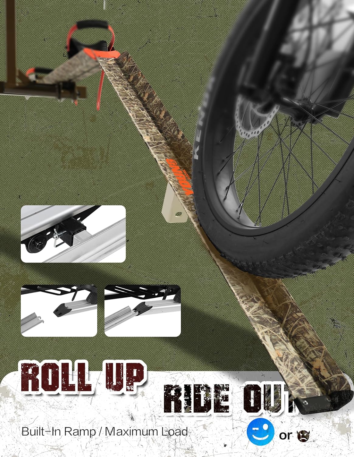 Young Bike Rack Hitch Mount - Bicycle Car Racks for Car SUV Truck RV, for 2 E-Bikes, 200lbs Capacity Fat Tire, Foldable Anti-Wobble, 2" Receiver, Camo Cargo Rack