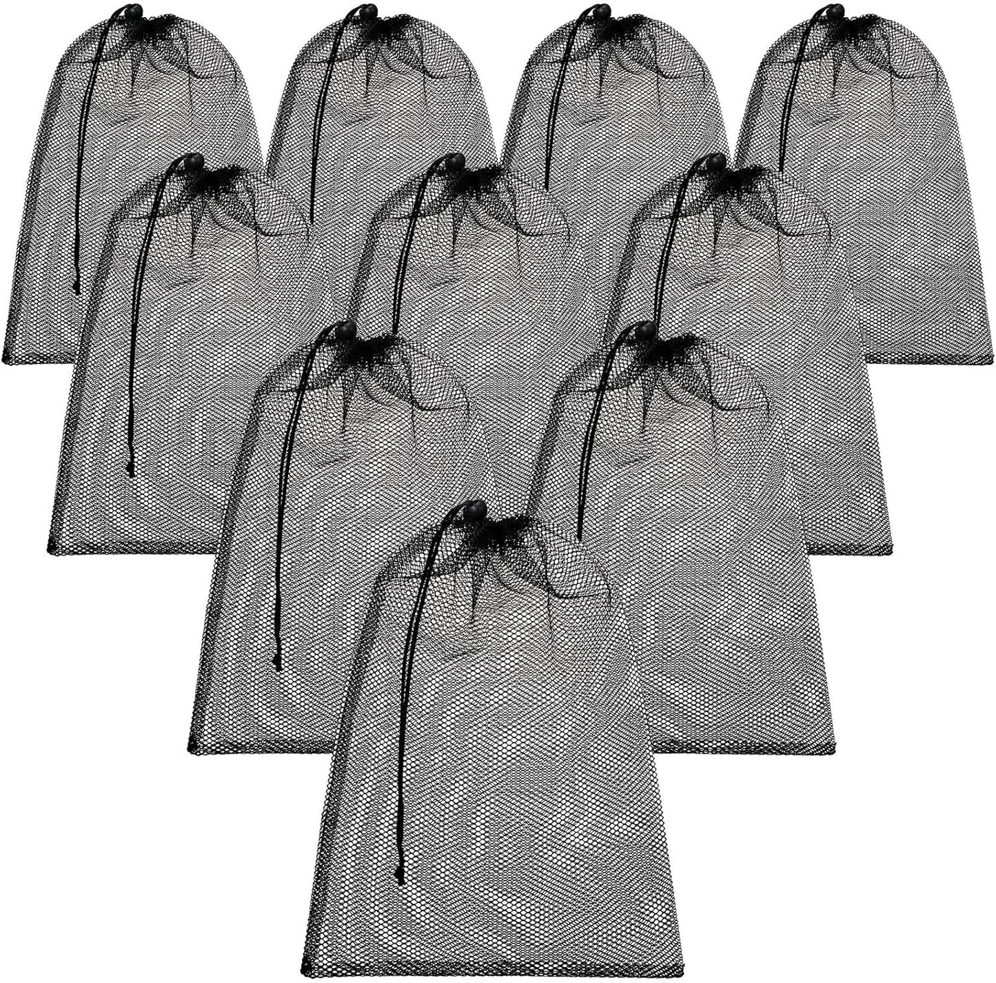 TecUnite 10 Pcs Mesh Bags Drawstring Laundry Bags Large Nylon Mesh Gift Dishwasher Bag with Sliding Drawstring for Kitchen Jewelry Gifts Wedding Favor Home(12 x 16 Inch,Black)