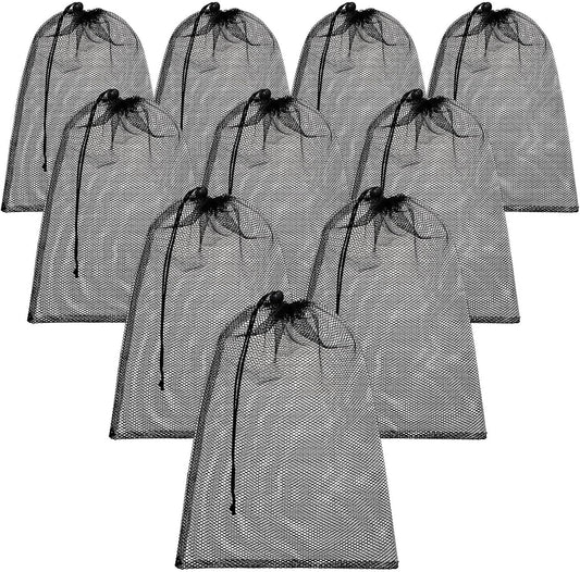 TecUnite 10 Pcs Mesh Bags Drawstring Laundry Bags Large Nylon Mesh Gift Dishwasher Bag with Sliding Drawstring for Kitchen Jewelry Gifts Wedding Favor Home(12 x 16 Inch,Black)