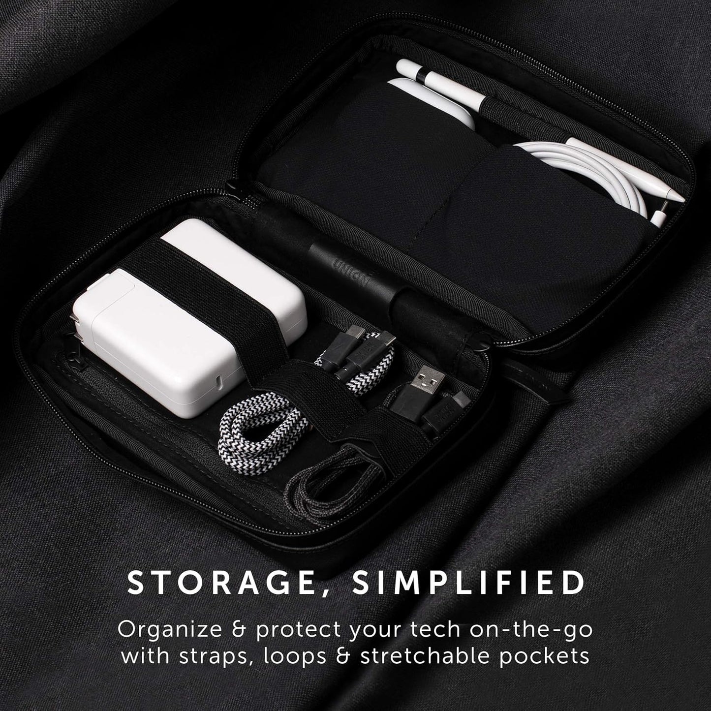 Native Union Stow Organizer – Premium Travel Tech Kit Crafted with Durable Canvas – Keep Essentials Organized with Flexible Storage & Quick-Access Pocket for Cables, Chargers, SIM Cards & More (Slate)