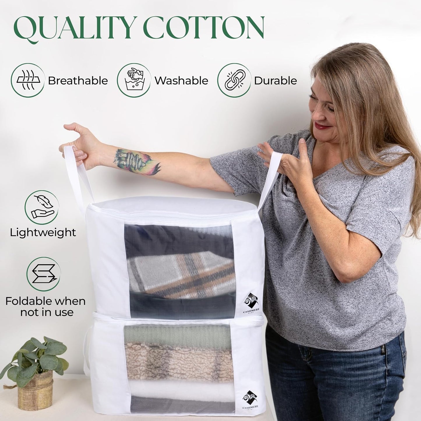 Cashmere Sweater Storage Bags | with Moth Protection Cedar | Breathable & Washable Cotton Bag | Suitable For Sweaters, Merino Wool, Scarves and more