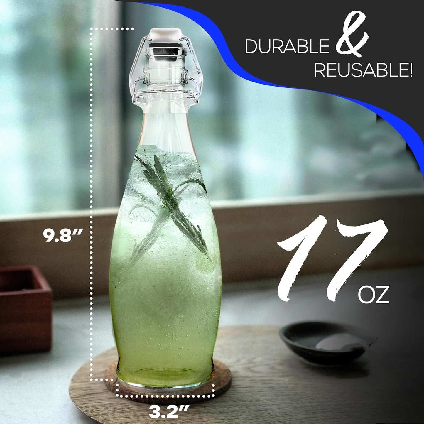 Nevlers 17 Oz Teardrop Flip Top Glass Bottle 12 Pack | Swing Top Glass Bottles with Airtight Lid, Brush, Funnel, Shrink Wrap, Tags & Marker | Beer Bottles For Home Brewing | Oil Bottle | Kombucha Jar