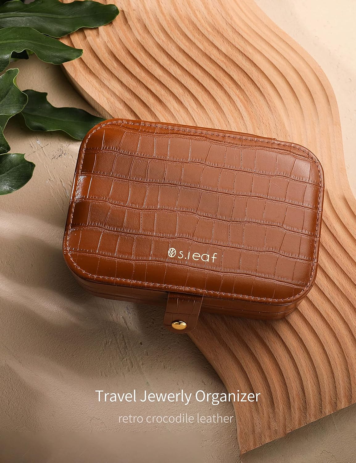 S.Leaf Travel Jewelry Organizer Boxes for Women Small Portable Necklace Earrings Bracelet Rings Travel Case Best Friend Birthday Gifts for Women Trendy (16_Crocodile_Brown_Big)