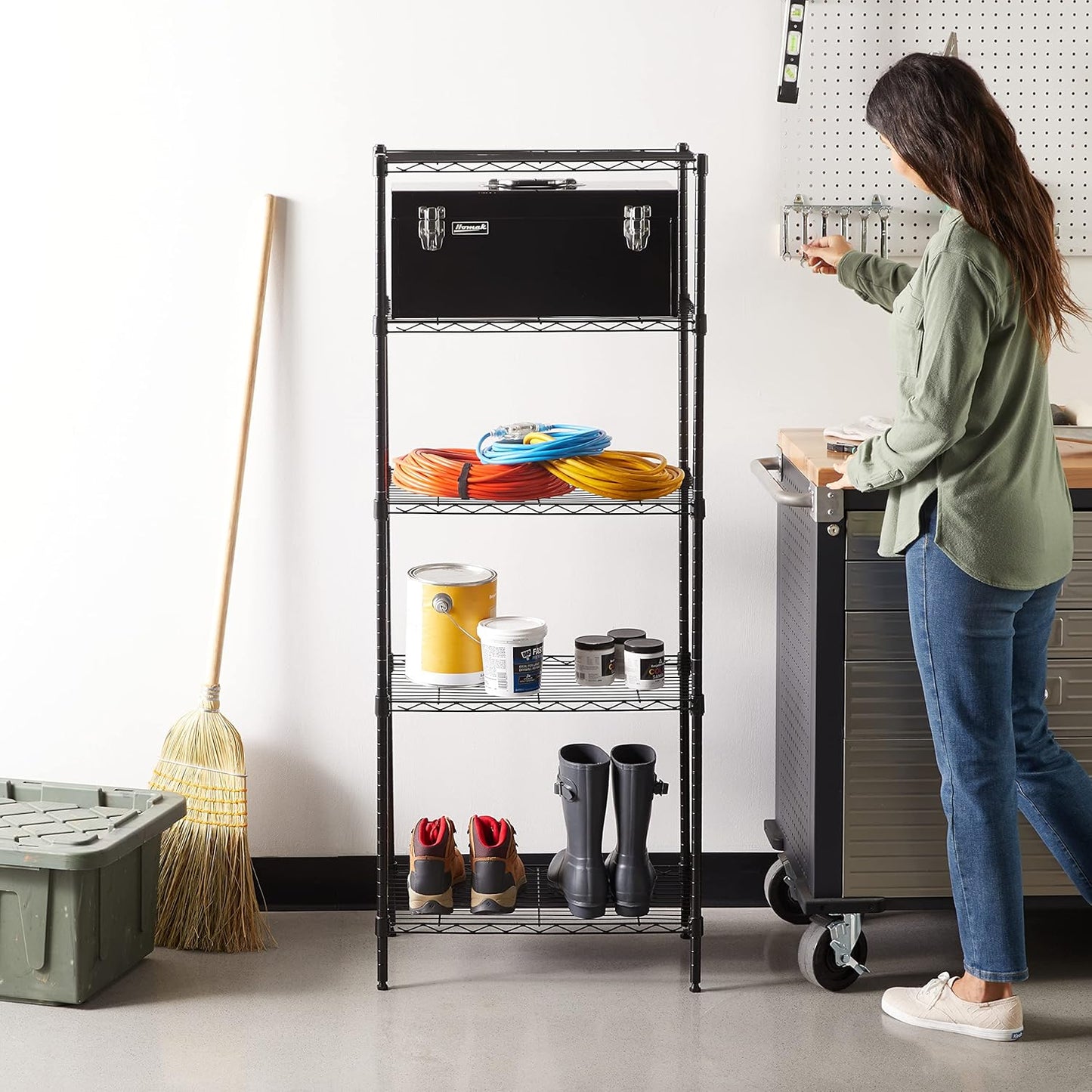 Amazon Basics 5-Shelf Multipurpose Adjustable Sturdy Steel Storage Shelving Unit, Easy Assembly, 13.4" D x 23.2"W x 60"H, Black