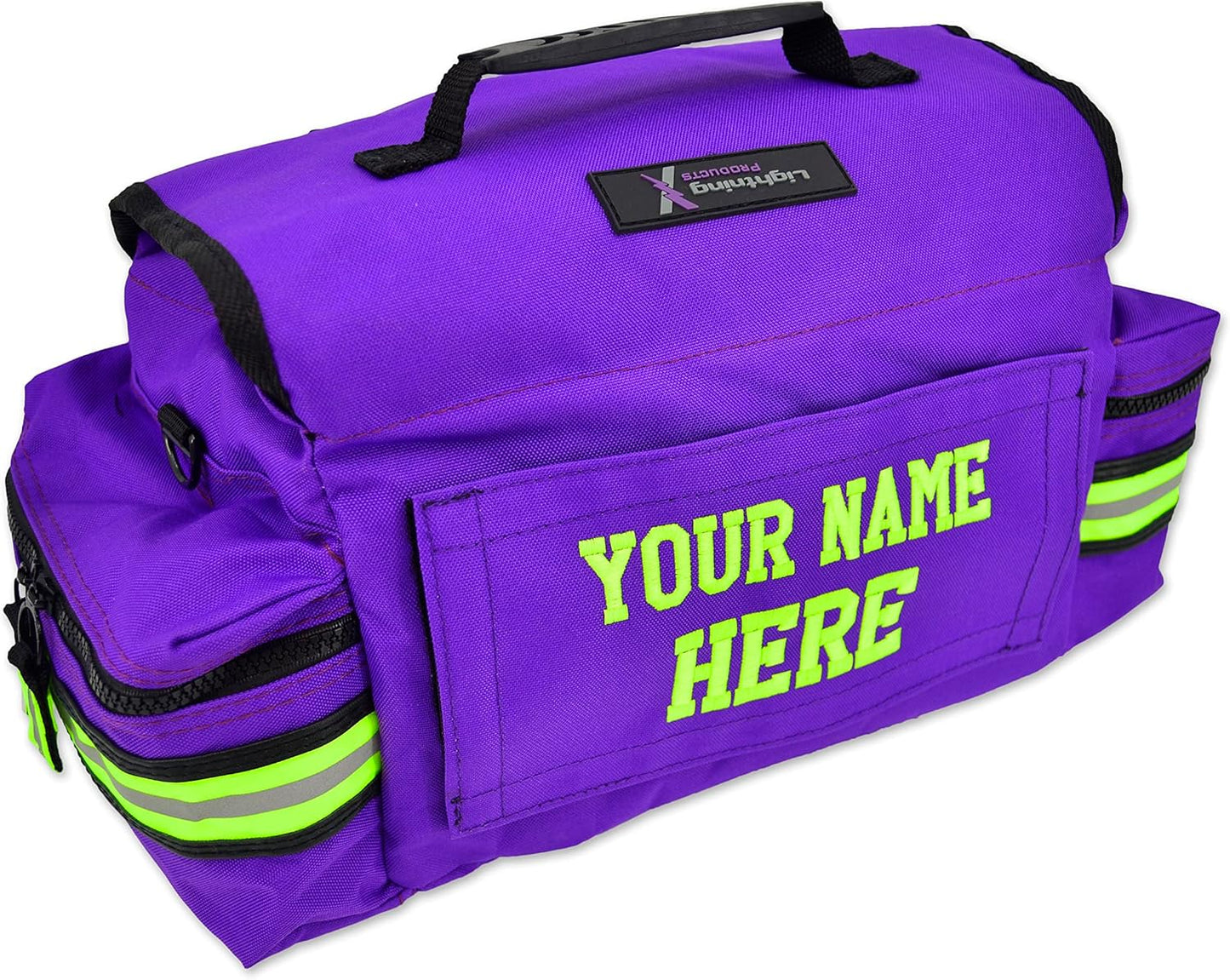 Lightning X Personalized First Responder EMT EMS Trauma Bag w/Stocked First Aid Fill Kit B & Custom Embroidered Name Patch (Purple)