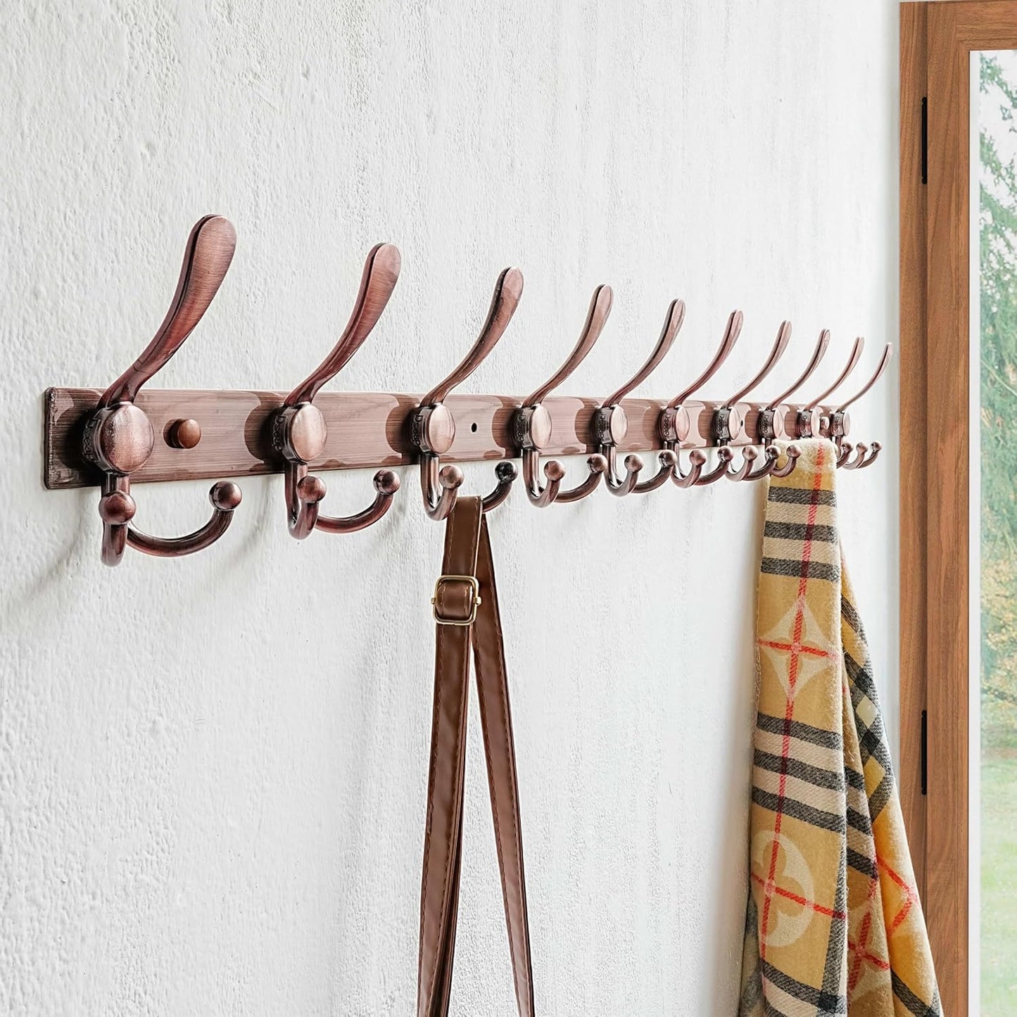 Dseap MaxStrong 2.0 Coat Rack Wall - 37” Long 10 Tri Hooks - Ultra Heavy-Duty Stainless Steel Wall Mount Coat Hanger, Hook Rail for Clothes Hats Jacket Towels Antique Copper, Pack of 2