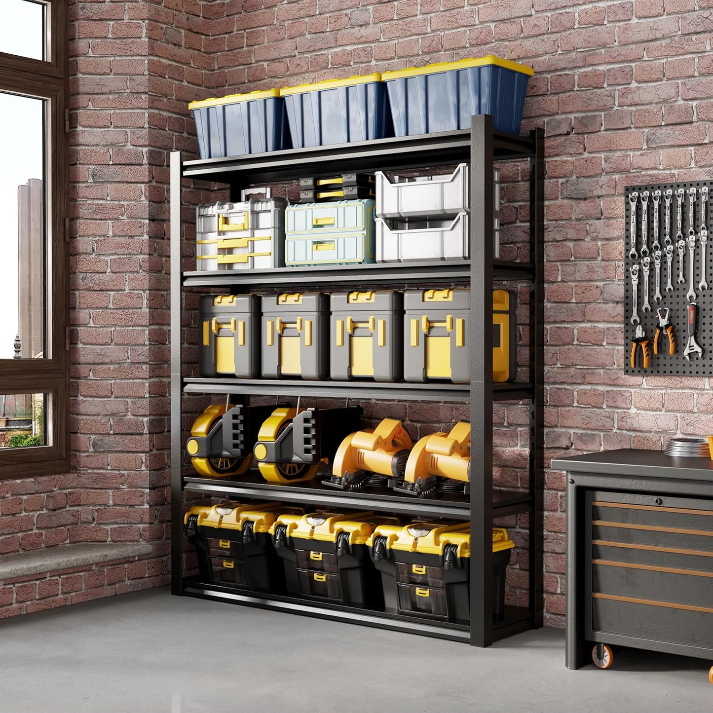 32" W Garage Shelving,5-Tier Heavy Duty Shelving Unit,3000LBS Adjustable Metal Storage Shelves,Storage Rack Units for Industrie,Shed,Warehouse,Basement,Black,32" W x 16" D x 63" H