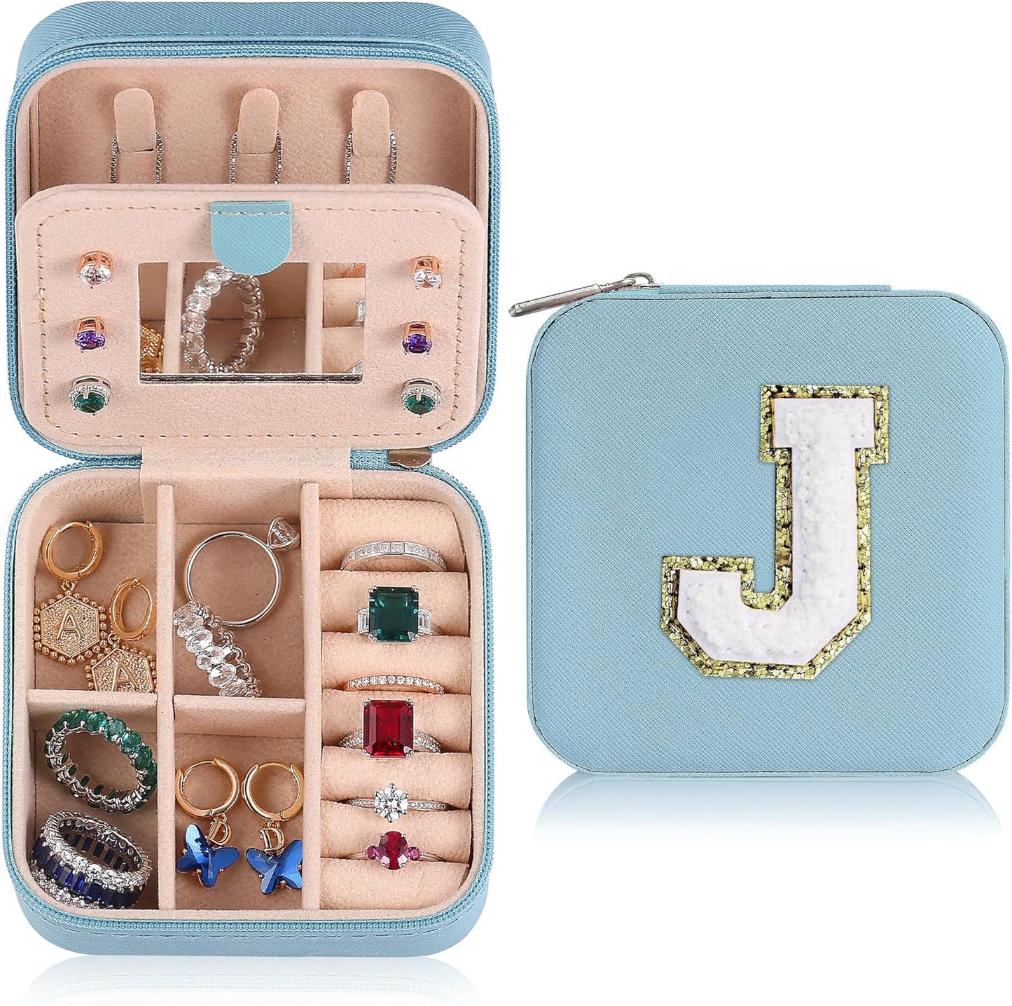 Parima Christmas Stocking Stuffers Gifts for Grandkids - Travel Jewelry Case for Girls' Jewelry Box | Unique Christmas Gifts for Teenage Girls Women Friends - Personalized Letter J, Sky Blue