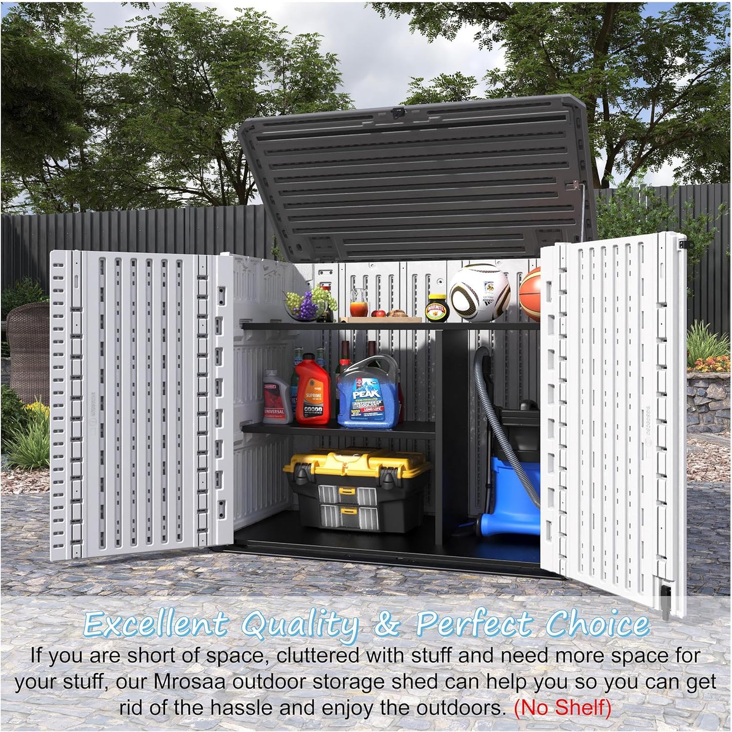 Horizontal Outdoor Storage Shed, 34 Cu.ft Outdoor Storage Cabinet Waterproof for Garden/Backyard/Home/Pool, Lockable (Off White)
