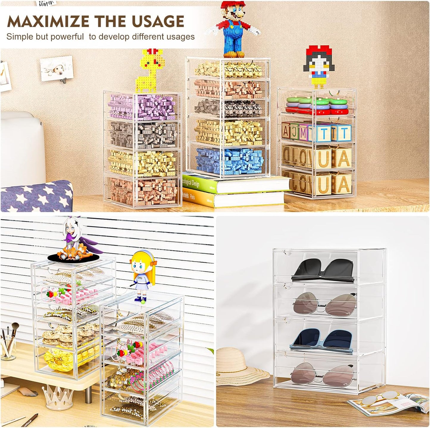 Acrylic Desk Organizers And Accessories With 13 Drawers, Office Desktop Drawers, Plastic Makeup Organizer Containers Bins With Drawers Desk Organization, Bathroom Organizers Storage Case Box Cube