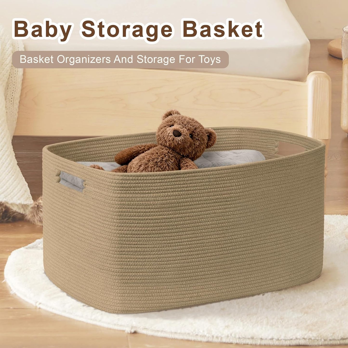 72L Large Wicker Laundry Basket for Living Room Storage,Boho Woven Cotton Rope Baskets for Kids Toy,Gifts,Square Blanket Hamper for Bedroom Dirty Clothes,Jute