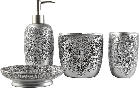 Hymmah Bathroom Accessories Set,Toothbrush Holder,Farmhouse Bathroom Decor,4 Pcs Resin Gift Set Apartment Necessities, Contain Toothbrush Cup,Soap Dispenser,Soap Dish,Tumbler
