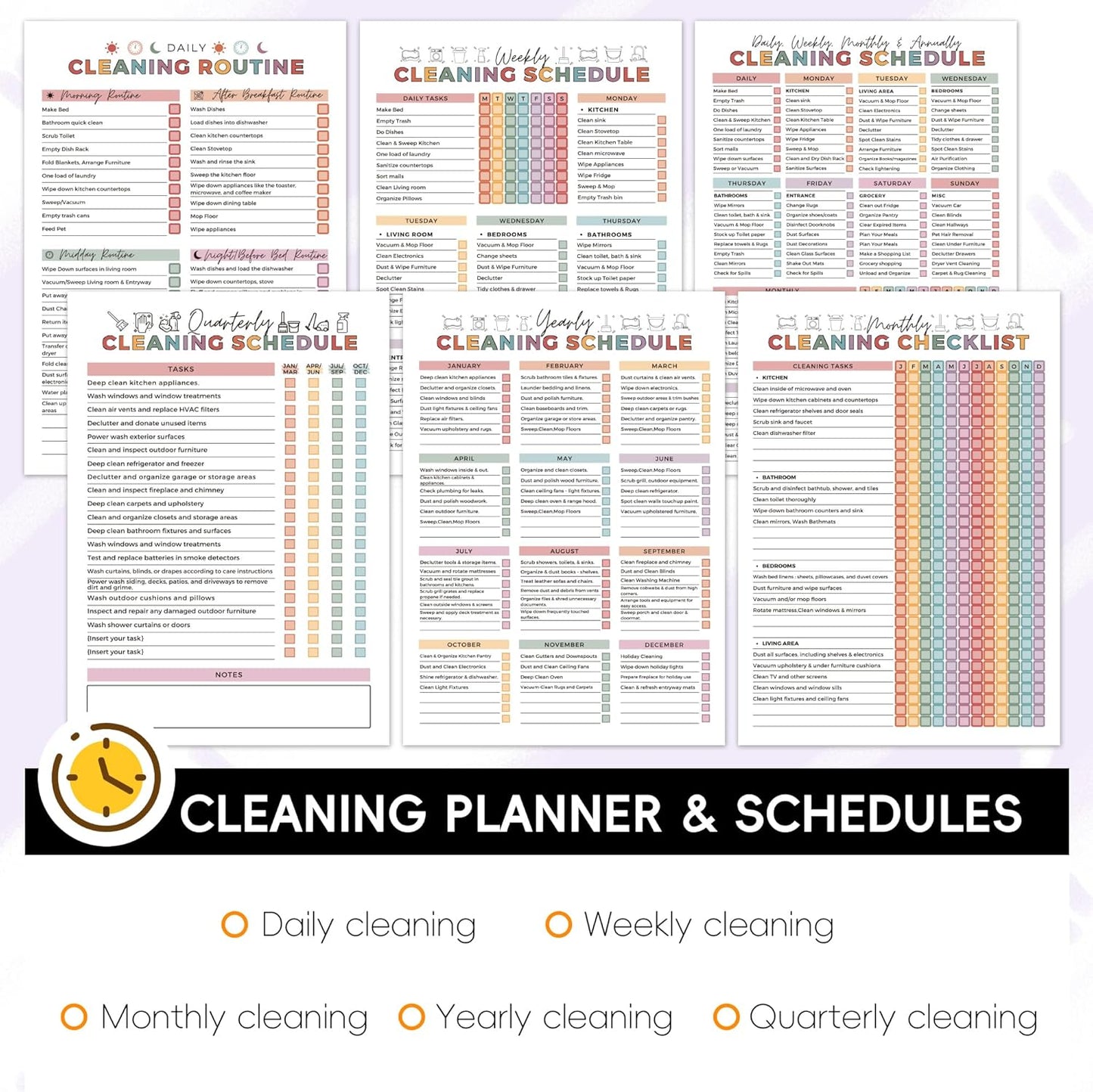 ADHD Cleaning Planner | Home Cleaning Schedule for Adults | Daily, Weekly, Monthly, Yearly Cleaning Checklist | Declutter, Organizing, Family | ADHD Cleaning and Organizing Planner for Women